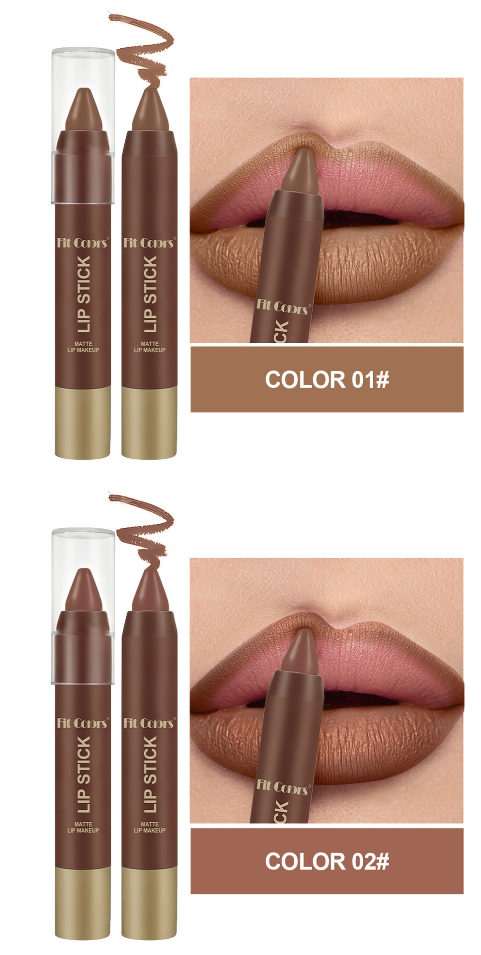 Sett med 6 matte sjokolade-leppestifter med lipliner_voghion.com