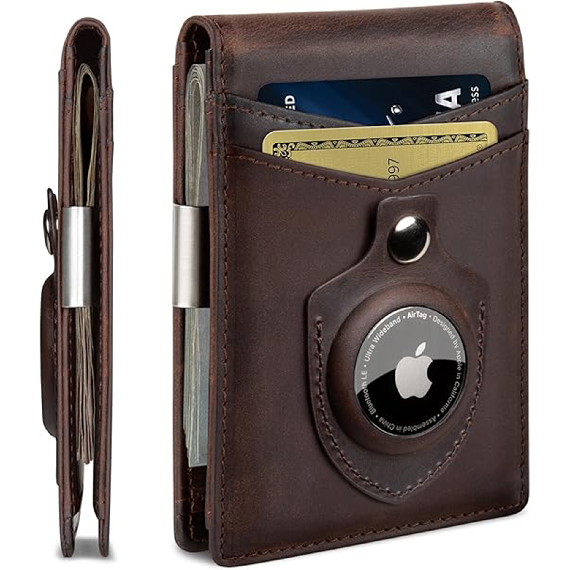 Clip de EE. UU. Anti-desmagnetizante ultrafino personalizado, portable airtag, billetera de múltiples tarjetas, billetera de negocios vertical retro para hombres