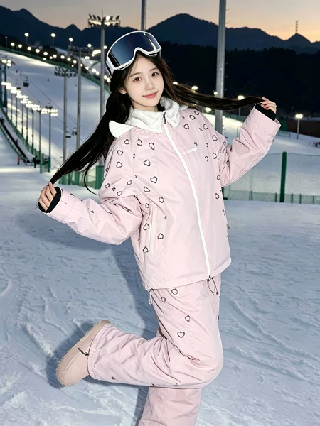 Ldab Pink Ski Suit for Women 2026 Autumn and Winter New Style Super Nice-Looking Waterproof, Windproof and Cold-Proof Single and Double Board Ski Suit