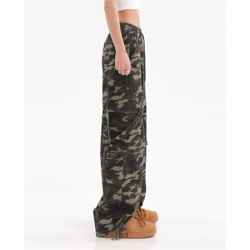 Chic Spring and Autumn Harlen Hip-Hop Camouflage Women's High Street Straight Leg Wide Leg Design Fashion Casual Work Pants Ins Trend