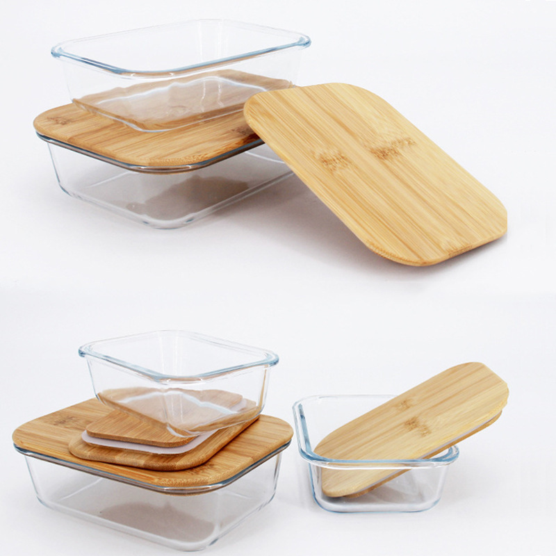 Tapa cuadrada de bambú TAPA DE fiambrera de vidrio tapa de la Caja Bento tapa de la caja de mantenimiento fresco del Hogar Japonés tapa sellada