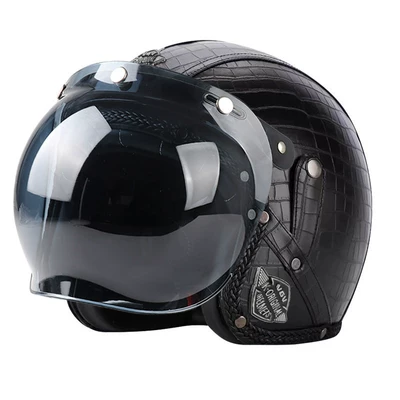 Motosiklet dəbilqələri — Men and Women, Winter Warm - m-crocodile-pattern-black-black-tea-bubble-mirror-you-can-leave-a-message-to-change-to-a-transparent-mirror-comes-with-a-hat-brim-face-towel