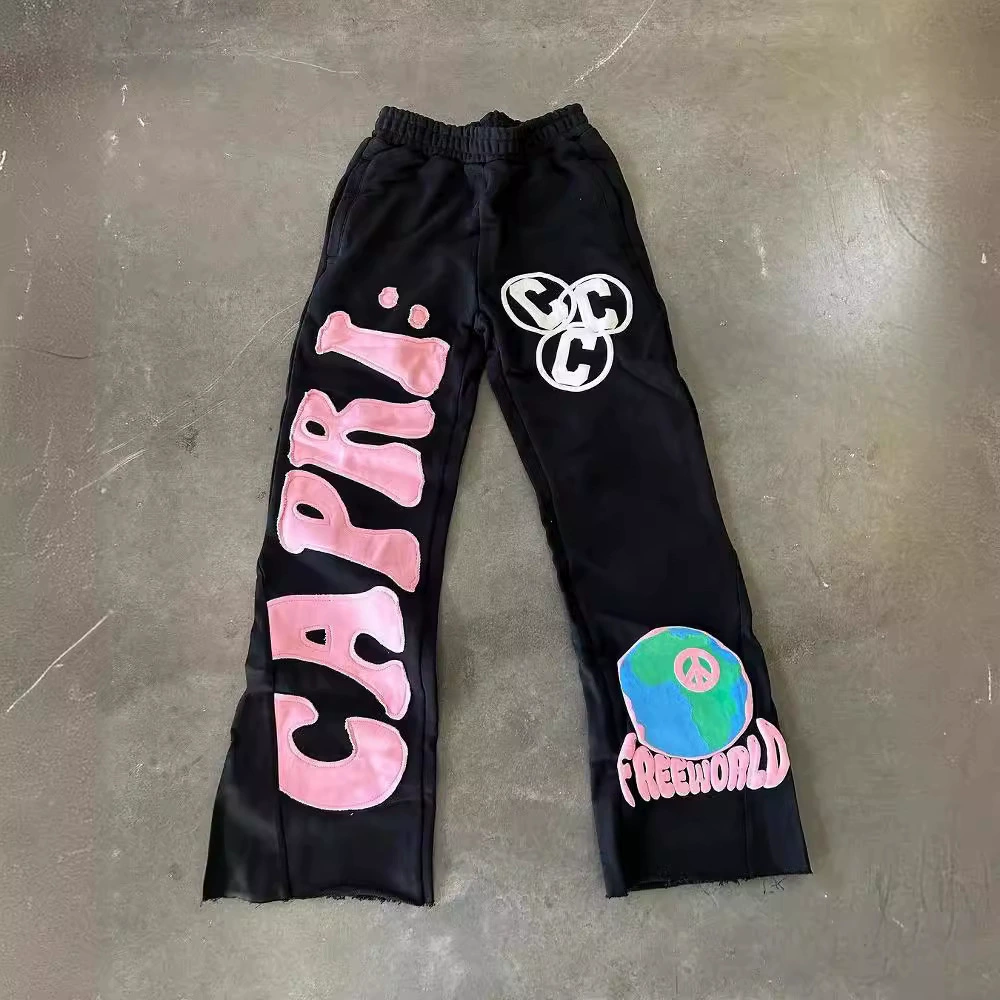 High Street National Trend Pants, High Street Ins Trendy Brand, Unisex Loose American-Style Printed Long Pants with Fleece, Unique Street Rock Style