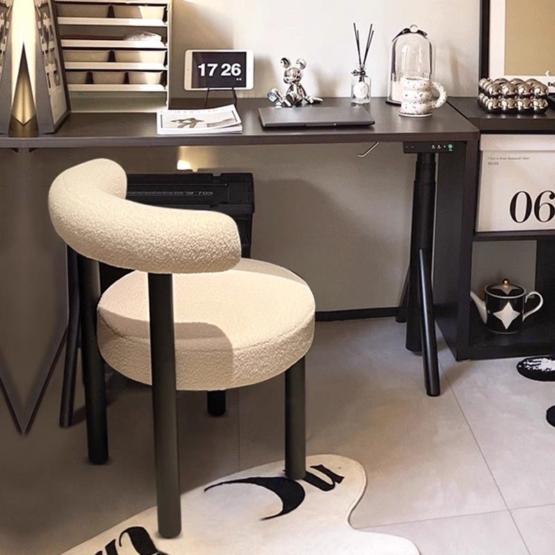 Light Luxury Makeup Chair Bedroom Dressing Stool Leather Cream Style Dressing Table Chair Backrest Round Stool Modern Simple Dining Chair