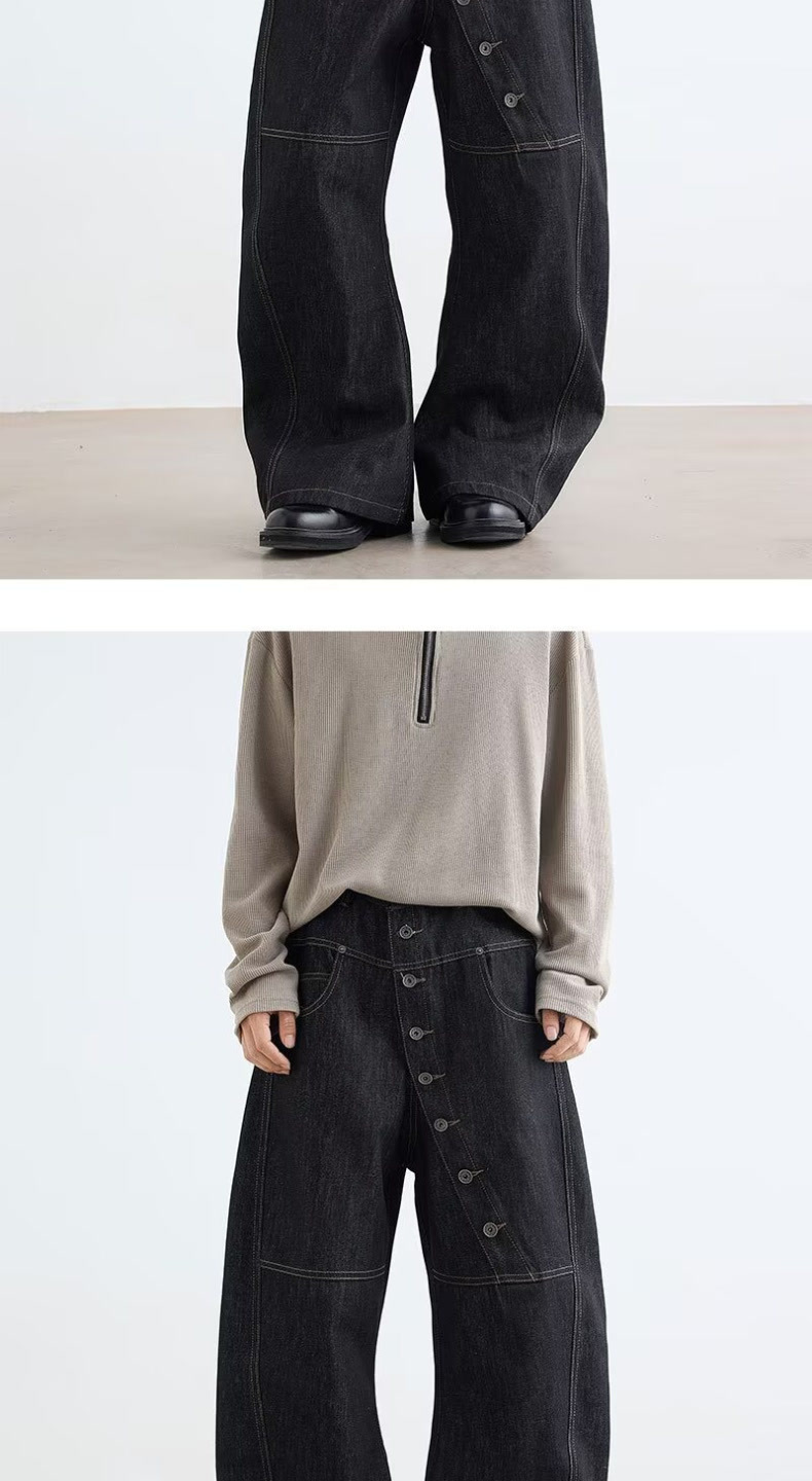 Men's Clothing Retro Patchwork Black Jeans For Unisex Plus Size Elastic Waist Loose Fit Slimming Versatile Spring Casual Denim_voghion.com