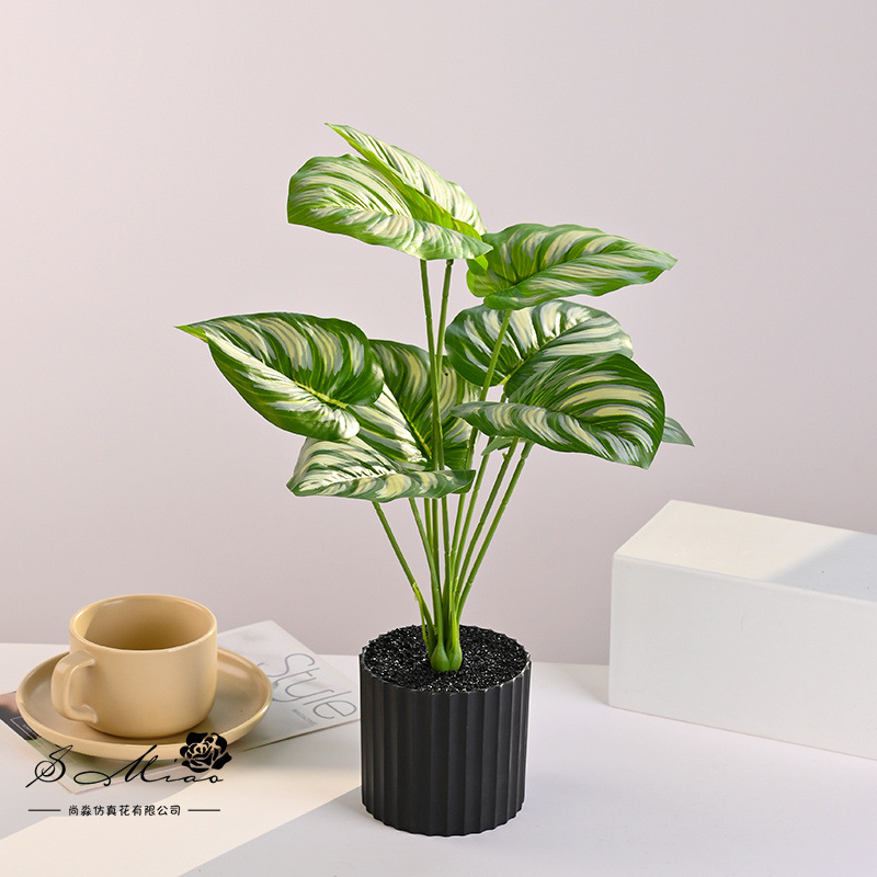 Plantas verdes de 9 hojas, plantas en macetas de simulación, flores artificiales, decoración de estudio fotográfico para el hogar creativo, plantas verdes artificiales, bonsai de simulación image 1