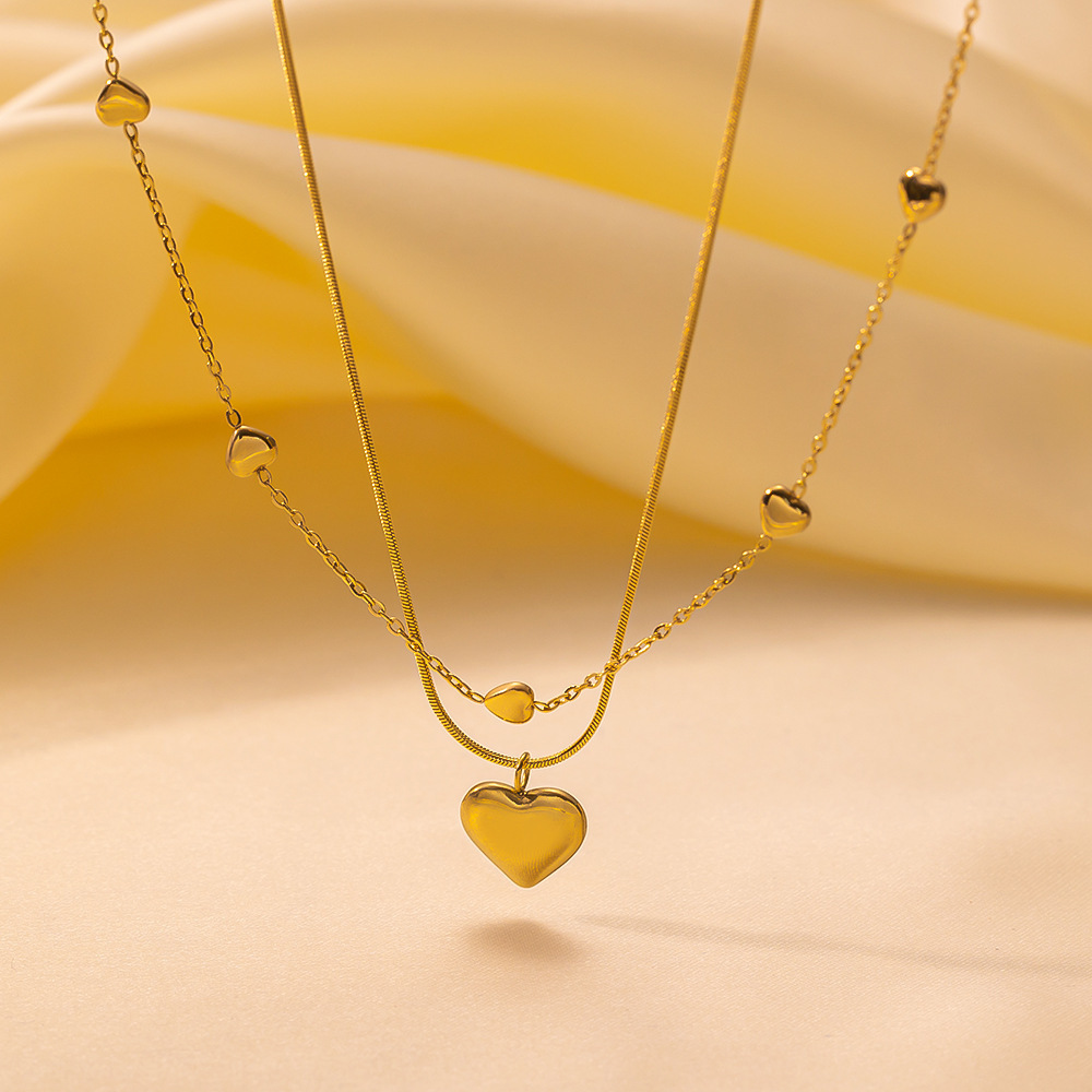 8g Weight PVD Coated Gold Plating Process 18K Real Gold Plated Plating Material 304 Stainless Steel Pendant Material Layered Necklaces, Pendant Necklace Classification 304 Stainless Steel Chain Material Paperclip Chain, cable chain, Twisted Rope Chain Chain Type 1 Piece Quantity Casual, Daily, Date Occasion 304 Stainless Steel Material Heart Shape Pattern Women's Gender Sweet, IG Style Style Plating Craft Heart Shape Titanium Steel Sweet IG Style Layered Necklaces Pendant Necklace 14