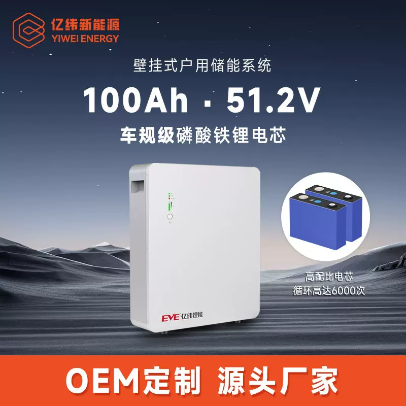 定制EVE亿纬锂能5度电家用储能100Ah壁挂式储能电源