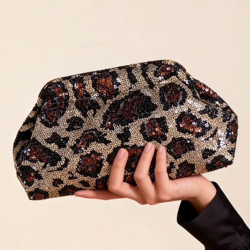 2026 Cross-Border Spring New Fashion Sequin Leopard Print Evening Bag Casual Versatile Large-Capacity Clutch Wallet