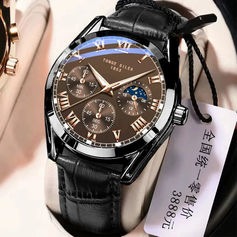 Men's watch, waterproof watch strap, dial for leisure, genuine leather, simple and elegant design, wholesale