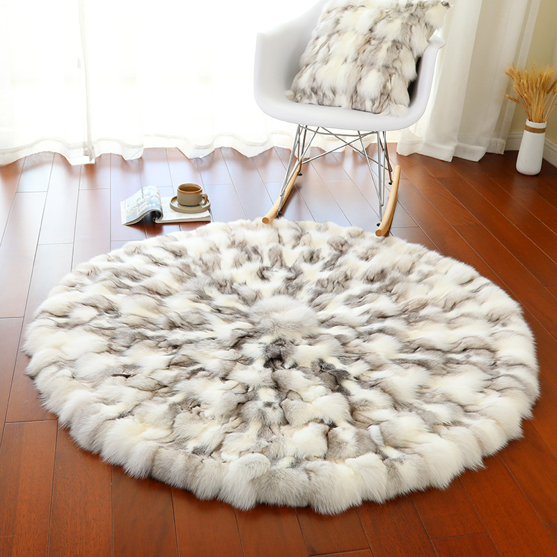 简哆哆 American Luxury Fox Fur Rug Round Carpet (Car Carpet) - cross-fox-natural-fox-fur-approx-48cm-diameter-seat-cushion