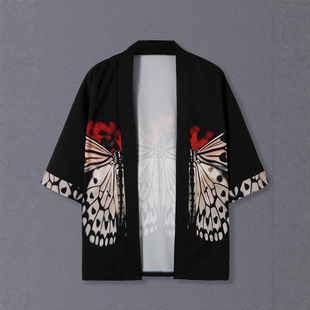 Butterfly Print Street Cardigan Kimono Haori Casual Unisex Summer Sun Protection Fashion Cover-Up Shirt Top