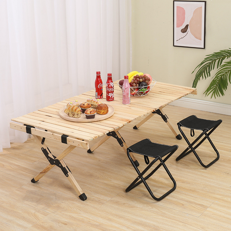 Madera al aire libre mesa plegable y silla traje portátil huevo rollo Mesa camping picnic Mesa coche viaje al aire libre mesa plegable
