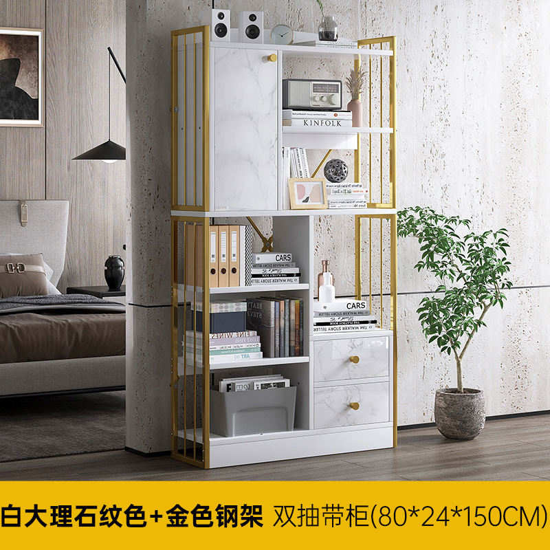 [더블 드로어블 캐비닛] 흰색 대리석 그레인 컬러 + 골드 프레임 80*24*150cm