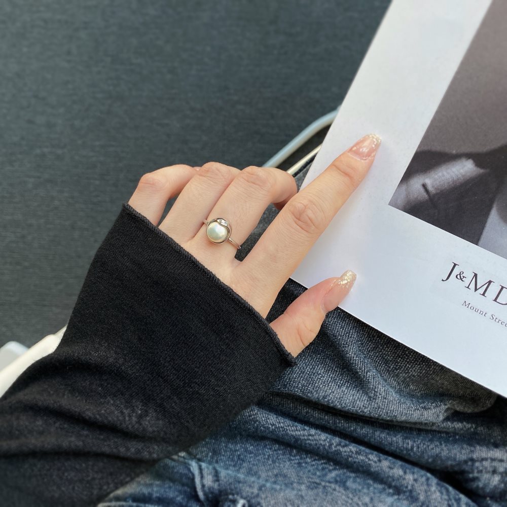 Fashion Geometric Sterling Silver Plating Artificial Pearls Open Ring