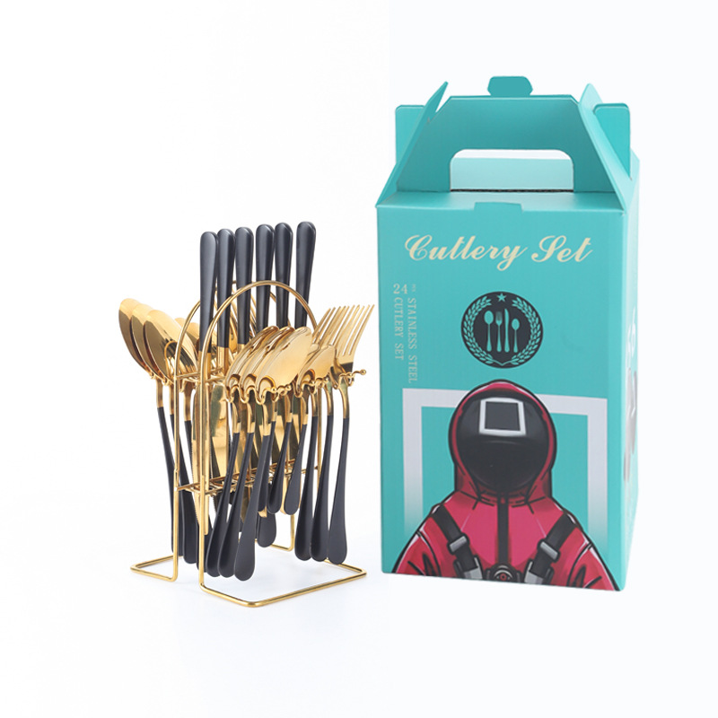 Amazon transfronteriza 1010 vajilla de acero inoxidable conjunto de 24 piezas cuchillo de filete occidental, tenedor y cuchara traje de celebridad de Internet regalo de vacaciones