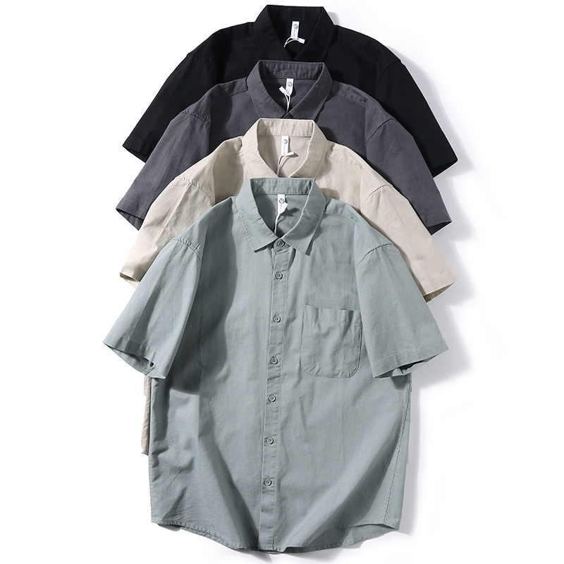 Linen Shirt Men's Short-sleeved Summer Thin Breathable Cotton and Linen Shirt Men's Casual Lapel Loose Half-sleeved Shirt Top
