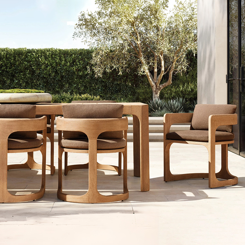 Mesa y silla de teca al aire libre patio villa mesa larga impermeable alojamiento solar jardín al aire libre terraza ocio muebles anticorrosivos