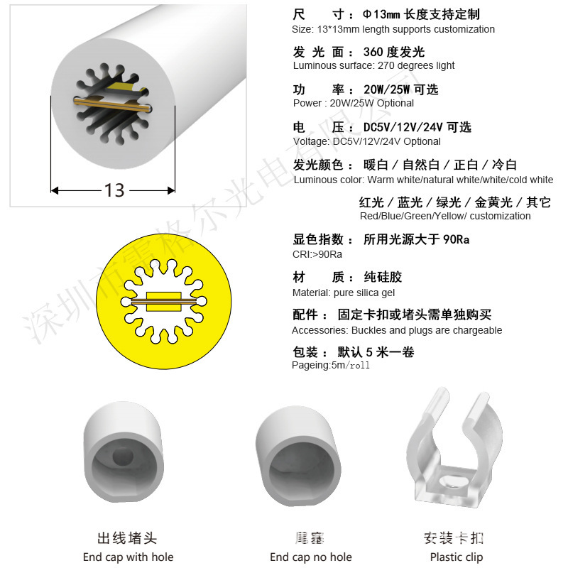 LED圆形霓虹条13 16 19 20 22 30直径幻彩硅胶灯带360度发光270度|undefined
