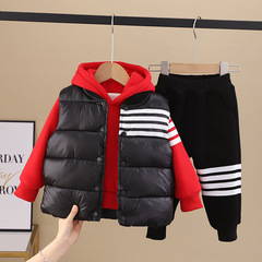 跨境童裝冬季新款男童嬰幼兒寶寶童套裝加厚衛衣長袖套裝三件套潮
