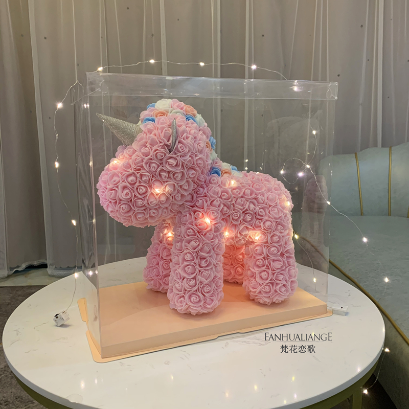 Unicornio flor inmortal rosa ramo caja de regalo de regalo para el día de San Valentín para la novia esposa y amiga