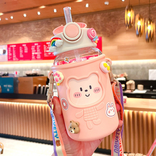 Cute straw cup for children, summer, female students, high-looking, large-capacity plastic cup, special pot for maternity and pregnant women