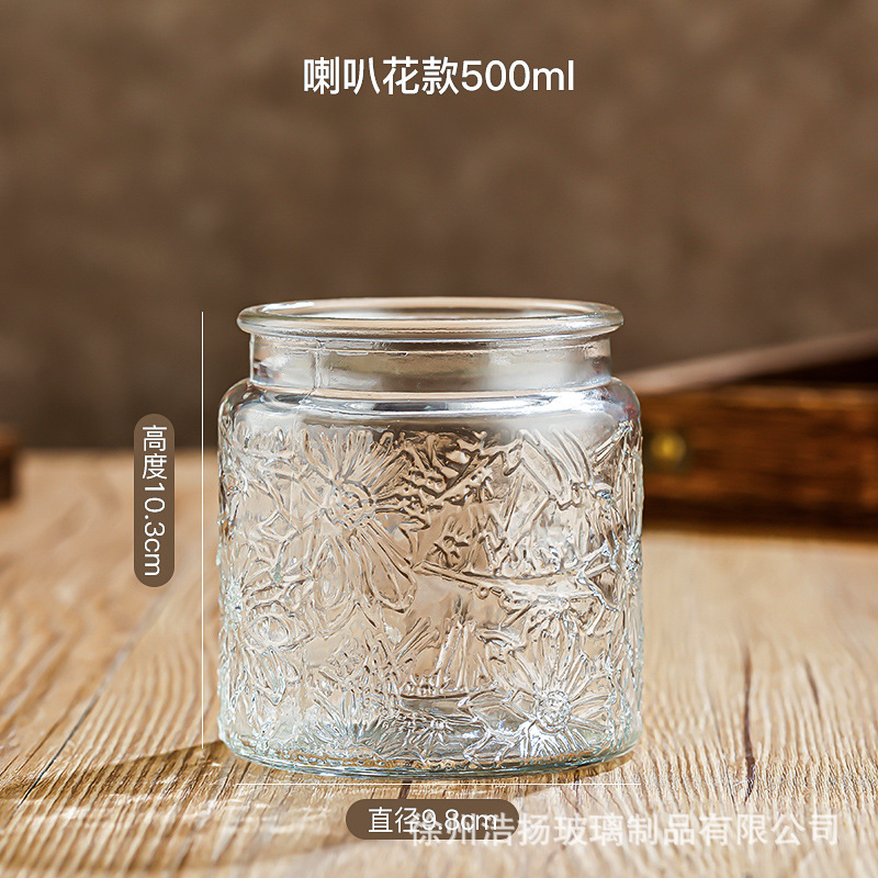 Vidrio de alivio de vidrio sellado tarro cuadrado tarro de almacenamiento merienda fruta seca almacenamiento tarro cocina hogar tarro de vidrio retro