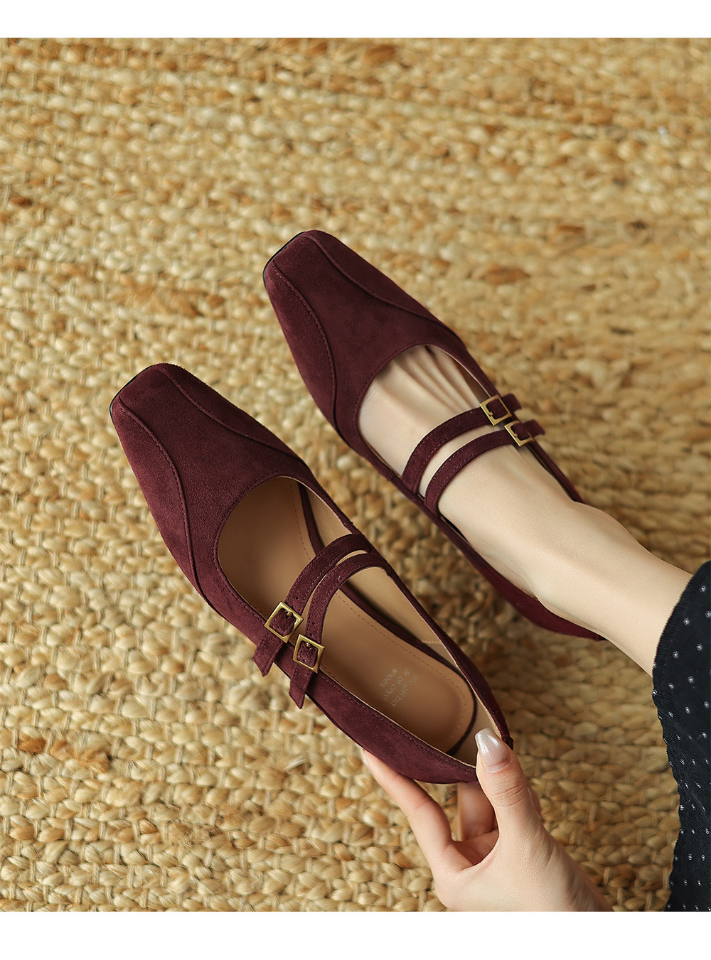 Giày Mary Jane nữ quai ngang đế xuồng phong cách Hàn Quốc retro — Màu nâu chi tiết 3