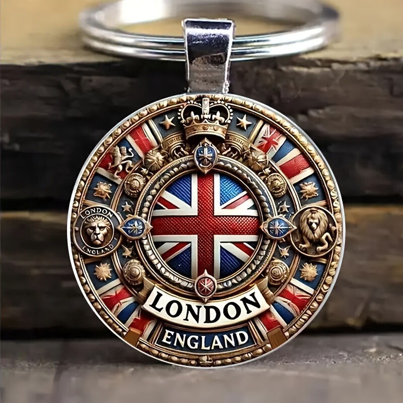 Cross-Border New Retro London British Glass Men's Alloy Round Keychain Anniversary Gift Jewelry Wholesale Cross-Border New Retro London British Glass Men's Alloy Round Keychain Anniversary Gift Jewelry Wholesale