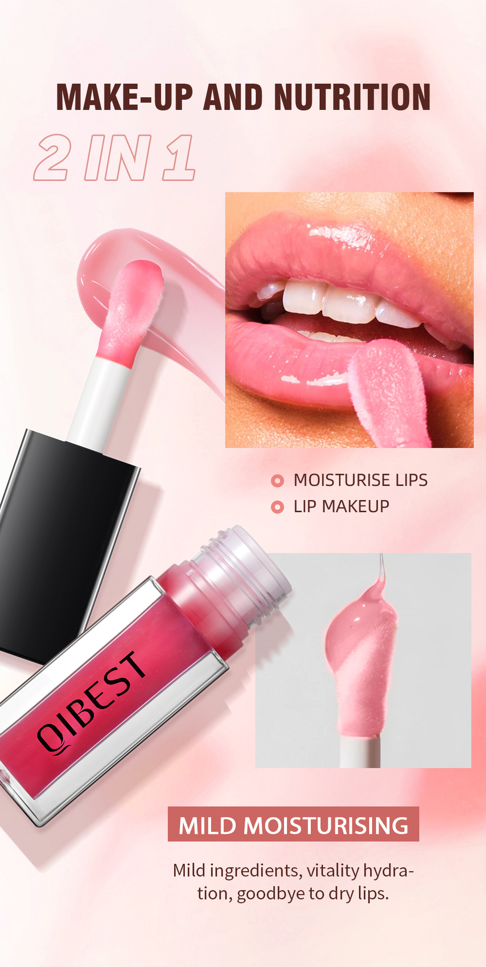 Carina QIBEST huile miroir eau verre glacé fille hydratant, hydratant et réparateur serré miel Dudu rouge à lèvres_voghion.com