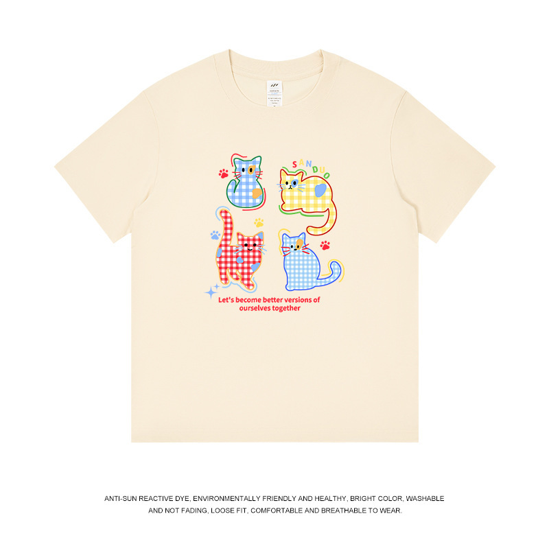 トレンディなブランドメンズ日本のかわいい猫半袖 T シャツ女性の夏の新しい新鮮な年齢を減らすルーズカップルトップス男性用|undefined