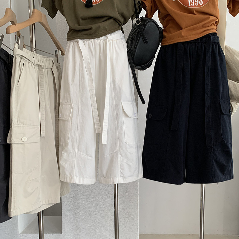 Kekezoon Retro Workwear Wide-Leg Pants for Women, Summer Versatile Loose Straight Pocket Casual Cropped Pants 8035 Kekezoon Retro Workwear Wide-Leg Pants for Women, Summer Versatile Loose Straight Pocket Casual Cropped Pants 8035