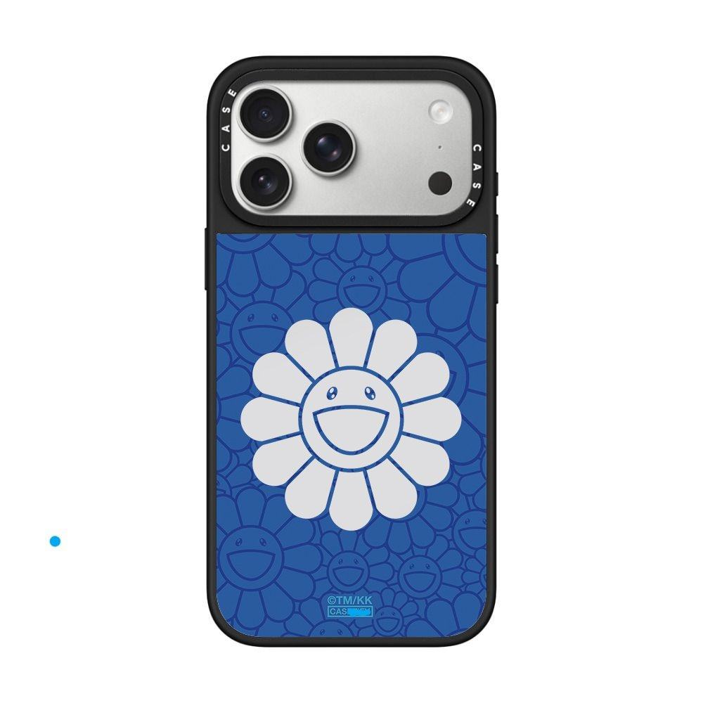 Blue sunflower black frame mirror