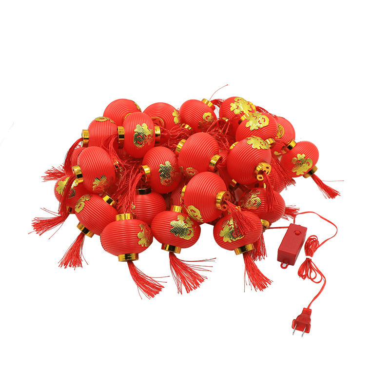 Solar al aire libre rojo linterna cadena Año Nuevo Festival de Primavera borla fu carácter rojo linterna cadena linterna luces decorativas de colores
