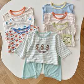 莫代尔无骨宝宝空调服夏季新款儿童睡衣七分袖儿童家居套装二件套