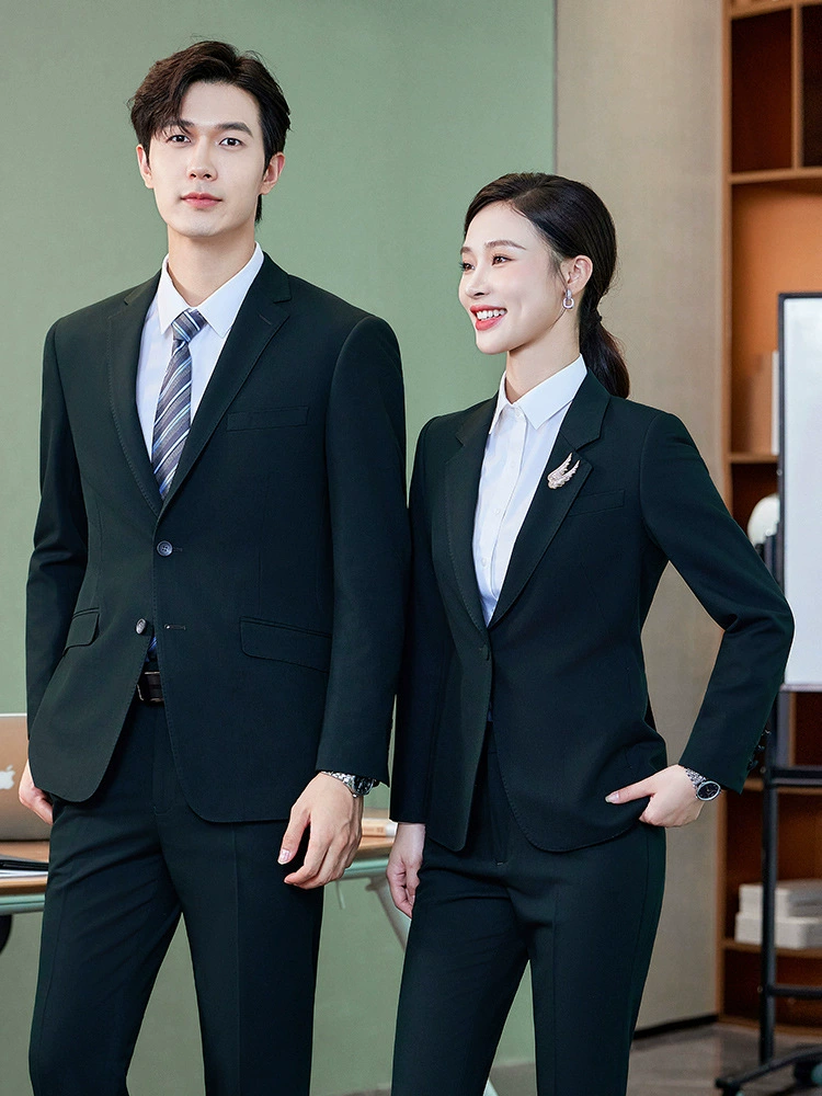 High-end black green suit, jewelry for work