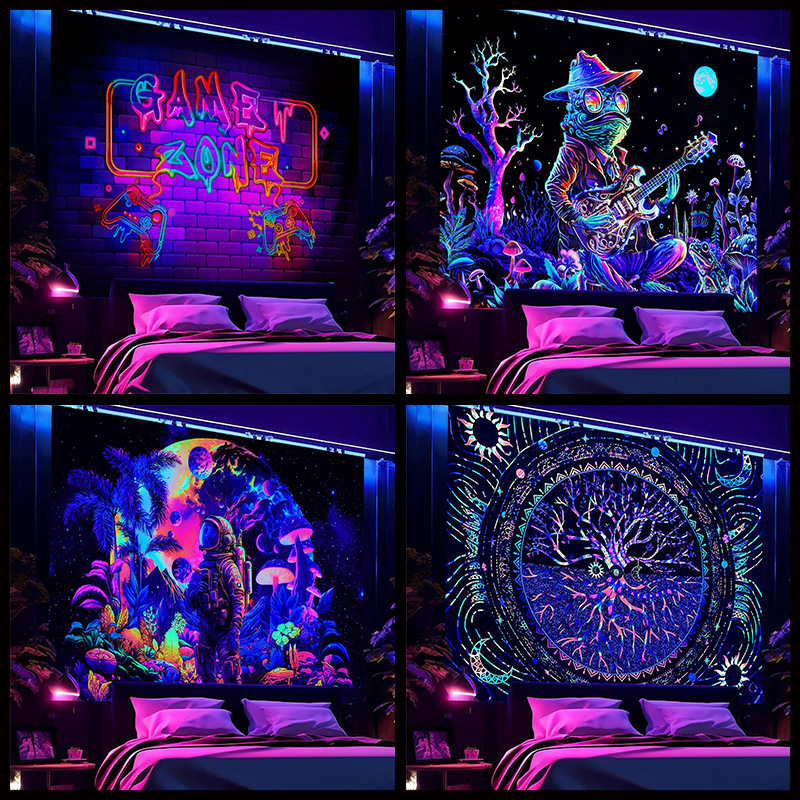 Cross-border Amazon UV fluorescent skull tapestry space Wall cloth background cloth alien decorative cloth hanging cloth mushroom Green
