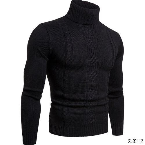 New Cross-border Men's Thick High Collar Knit Sweater Youth Long-sleeved Warm Trendary Cables Knit Top for Men
