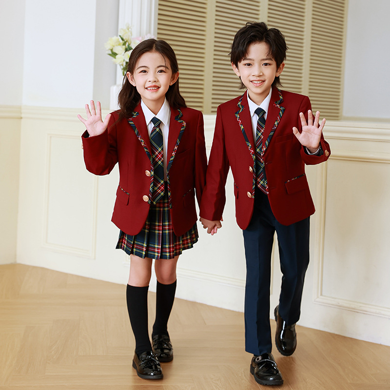 초등학교 학생을위한 학교 유니폼 세트 영국 스타일 소년 소녀 가을 및 겨울 세트 클래스 옷 어린이 유치원 정원 옷