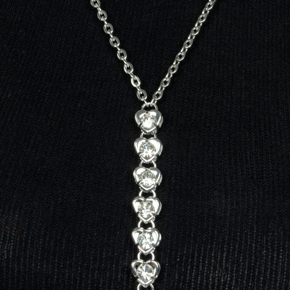 Chest chain body jewelry, rhinestone heart drop, gold‑color or silver‑color, adjustable