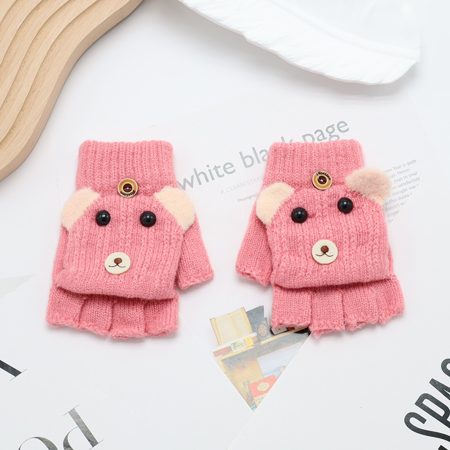 Guantes de invierno de medio dedo para niños niños niños niños niñas estudiantes lindos guantes de peluche de dibujos animados