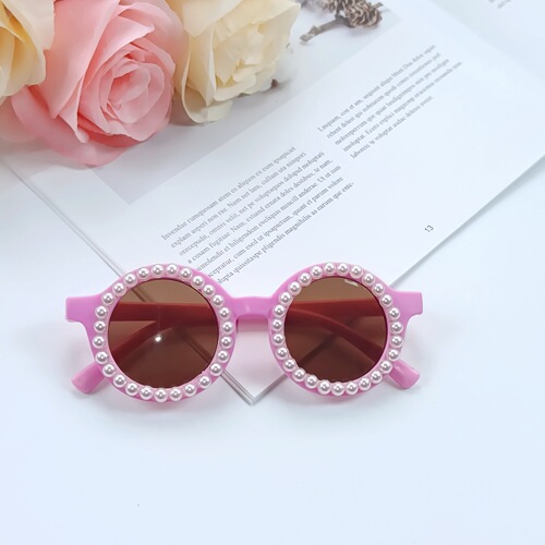 New Pearl-Studded Children's Sunglasses for Girls, Cute Baby Handmade Round Aviator Sunglasses for Boys, UV Protection