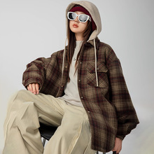 2969中学生夹棉格子毛呢外套新款洋气大童秋冬季棉衣少女高初中生