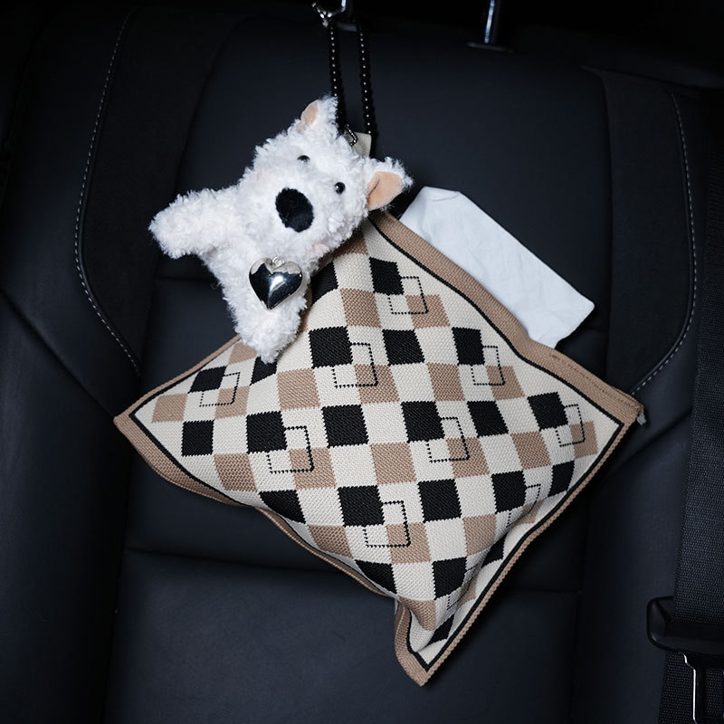 Biqi Bixing Cute Car Tissue Box Doll Creative Hanging Car Interior Tissue Holder (Car tissue box/set) - orange-white-spots-big-love-west-highland