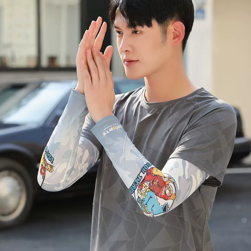 Мужские летние солнцезащитные ледяные шелковые рукава на открытом воздухе, рыбалка, вождение, езда, эластичная дышащая многоцветная печать, оптовые рукава со льдом