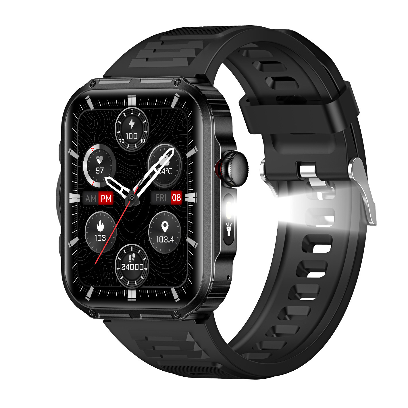 HDT11 Ultra Outdoor Smart Bracelet - Large Screen, BT Call, Side LED Torch, Weather & HR/SpO₂ Monitor (IP68)_voghion.com