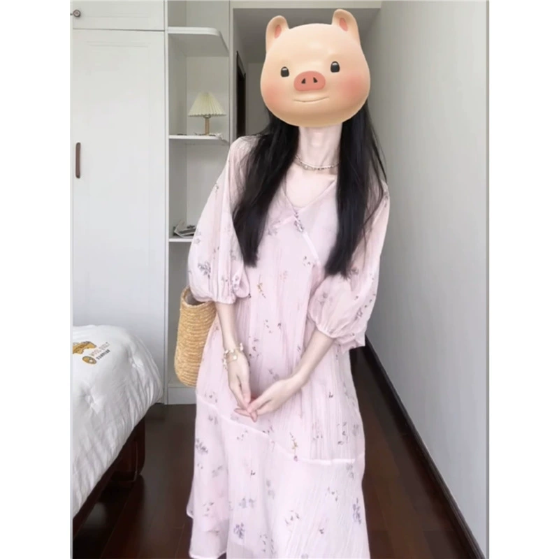 OK-091 Корейский стиль, нежный стиль, стильное, изысканное и красивое свободное платье для перерыва на чай, летнее универсальное платье средней длины