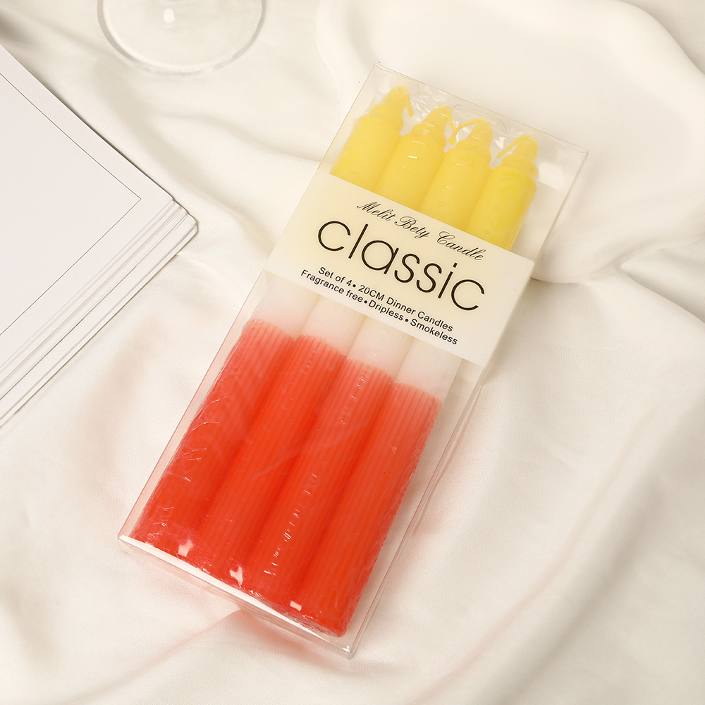 Velas de barra larga a rayas de color al por mayor sin humo doméstico inodoro clásico europeo vela de boda vela cena vela transfronteriza