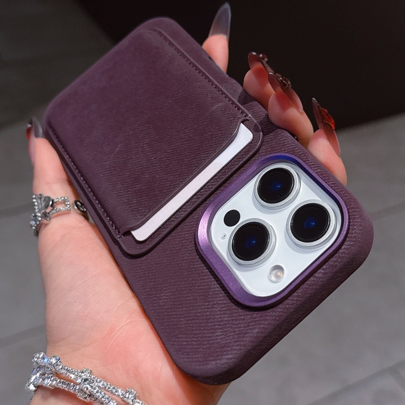 Japanese and Korean Accessible Luxury Flannel Suitable for Apple 16Promax Special Mobile Phone Case Ip15Plus with Magnetic Card Holder Ip