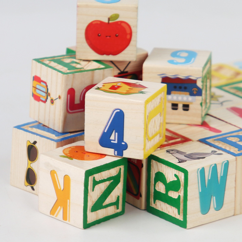 27 bloques de madera ABC estampados juguetes para niños acertijos ayuda didáctica Inglés mayúsculas ladrillos apilados cognición image 4